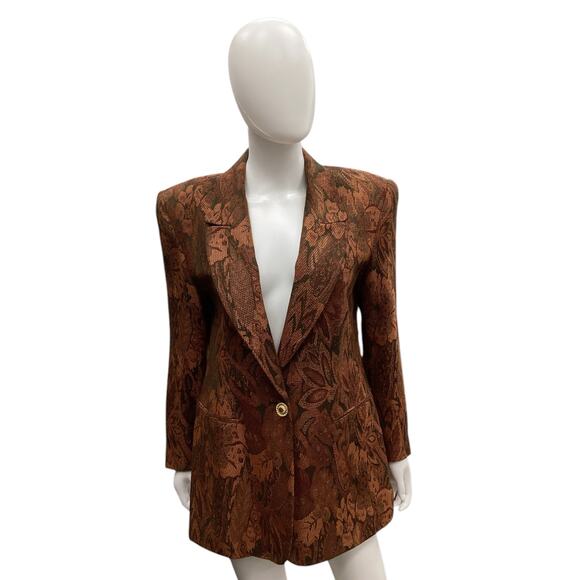 VTG Pappagallo Women’s Blazer Size M Wool Blend Gold Button Orange Green